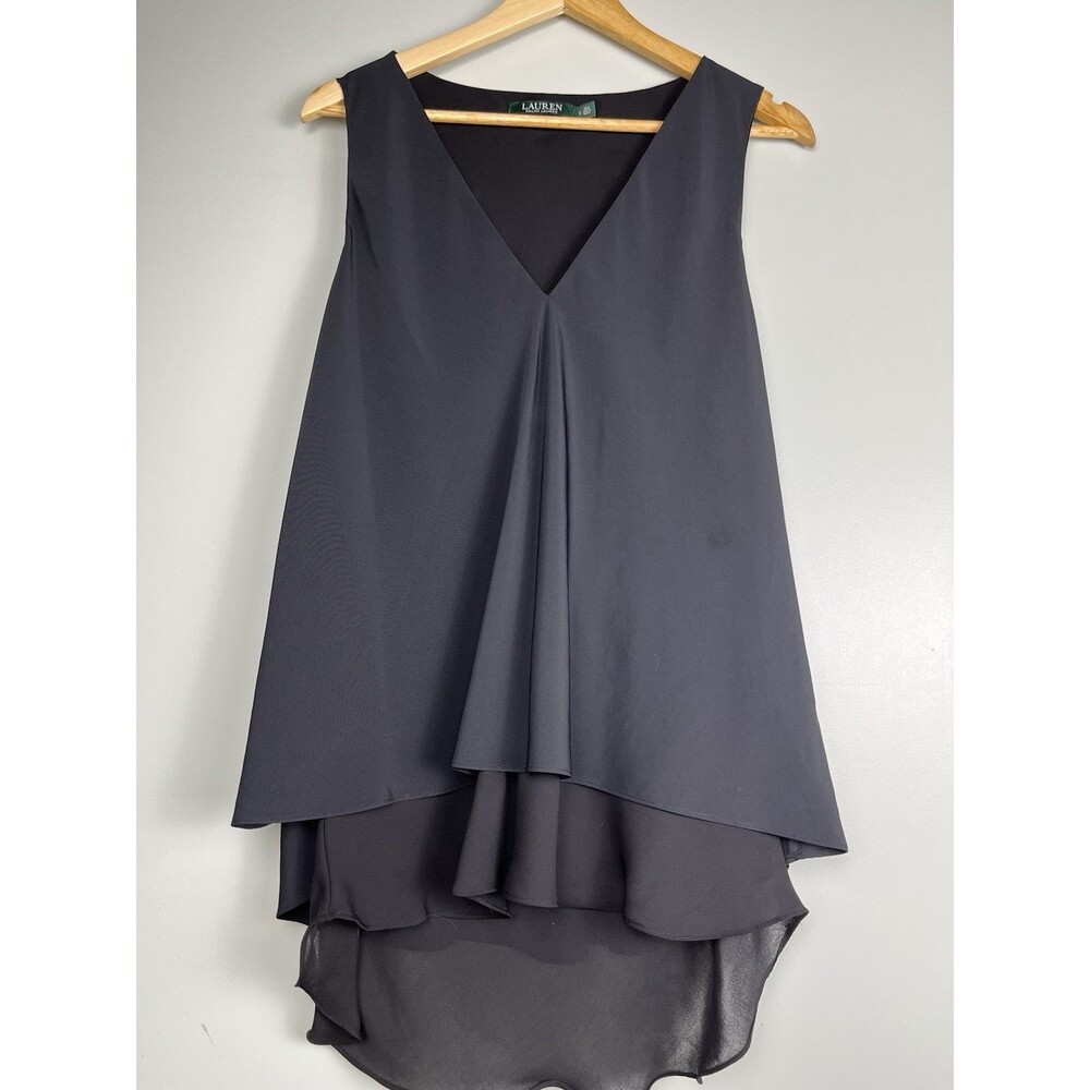 Lauren Ralph Lauren Dress XL Black Chiffon Layered Flowy V-Neck Tank Dress NWOT